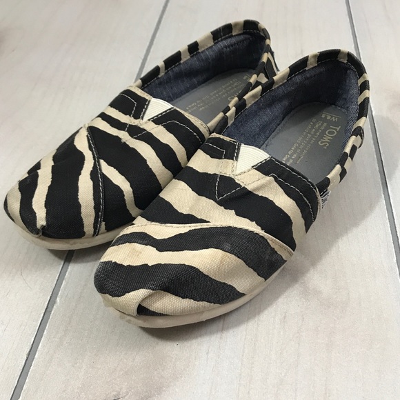 Toms Shoes - TOMS Black & Cream Hemp Zebra Slip Ons 6.5